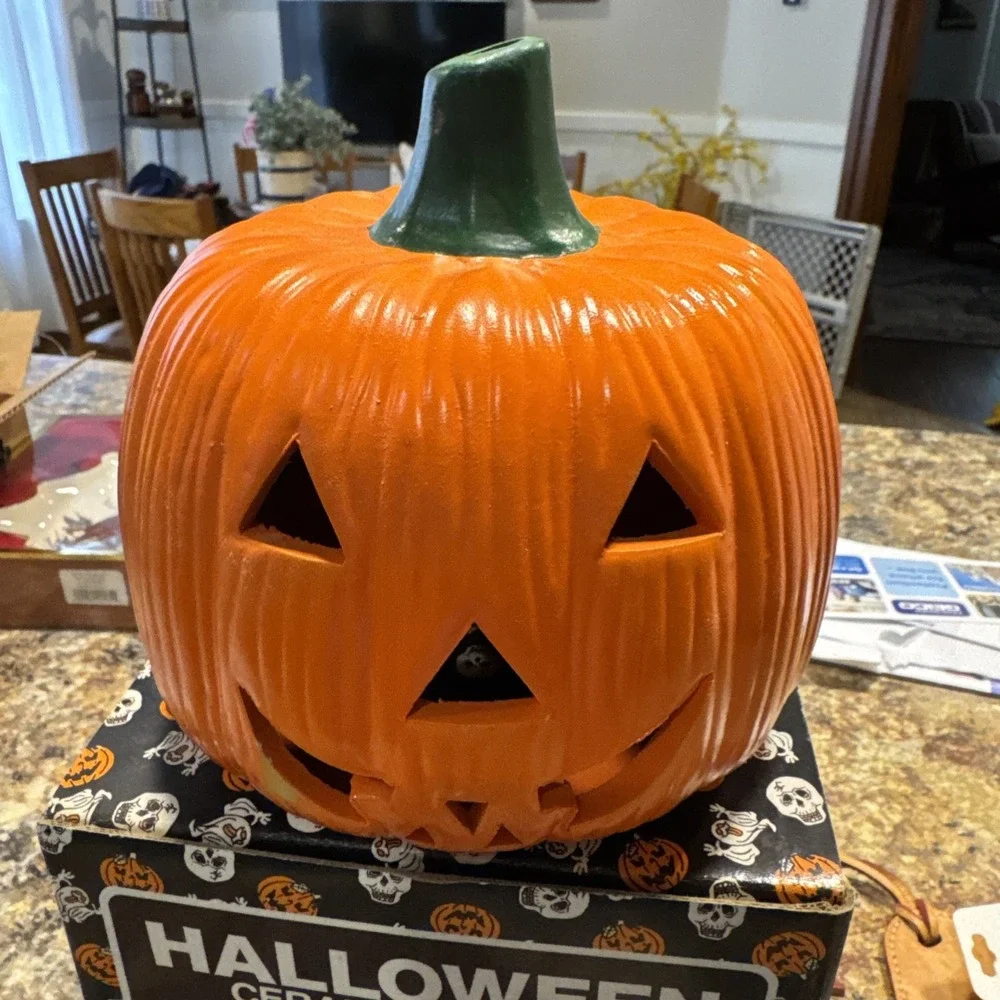 Halloween Ceramic Pumpkin Jack o Lantern 1980's Vintage Candle Holder